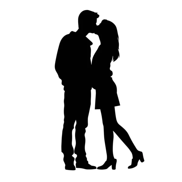 Stock vector Kissing couple silhouette. Kissing couple black icon on white background