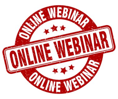 Çevrimiçi giysi damgası. Online webinar işareti. yuvarlak grunge etiketi