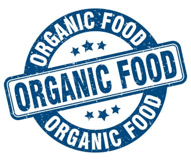 organic food stamp. organic food sign. round grunge label clipart