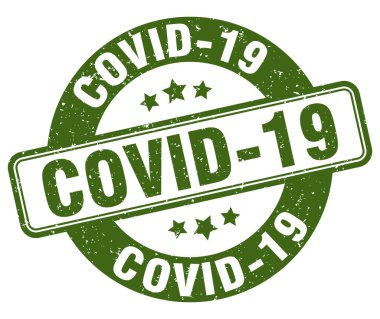 Covid-19 damgası. Covid-19 işareti. yuvarlak grunge etiketi