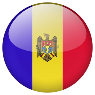 Moldova bayrağı düğmesi. Moldova bayrak dairesi düğmesi beyaz arkaplanda izole edildi