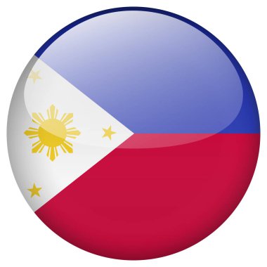 Filipinler bayrak düğmesi. Beyaz arkaplanda izole edilmiş Filipinler bayrak dairesi düğmesi