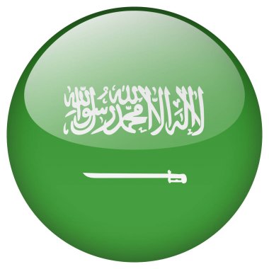 Suudi Arabistan bayrak düğmesi. Beyaz arkaplanda Suudi Arabistan bayrak dairesi düğmesi izole