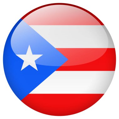 Porto Riko bayrak düğmesi. Porto Riko daire düğmesi beyaz arkaplanda izole edildi