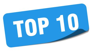 En iyi 10 çıkartma. Beyaz arkaplanda izole edilmiş en iyi 10 dikdörtgen etiket