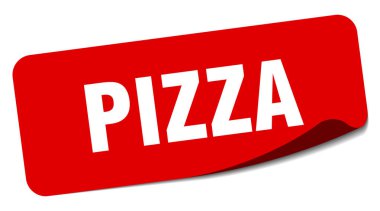 Pizza etiketi. Beyaz arkaplanda izole edilmiş pizza dikdörtgen etiketi