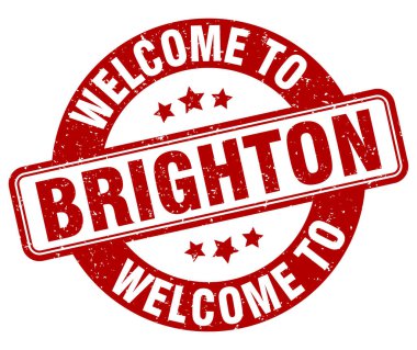 Brighton puluna hoş geldiniz. Beyaz arkaplanda Brighton yuvarlak işareti izole