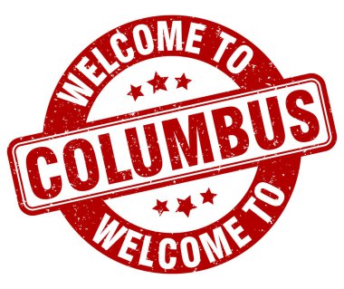 Columbus puluna hoş geldiniz. Kolomb yuvarlak işareti beyaz arkaplanda izole edildi