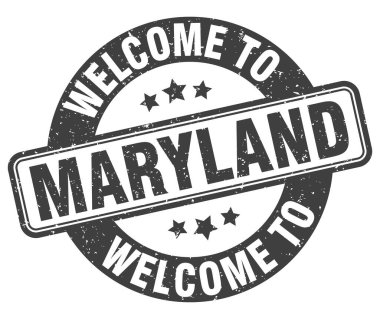 Maryland puluna hoş geldiniz. Maryland yuvarlak işareti beyaz arkaplanda izole