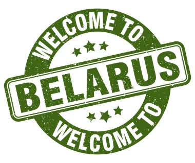 Belarus puluna hoş geldiniz. Beyaz zemin üzerinde izole edilmiş Belarus yuvarlak işareti