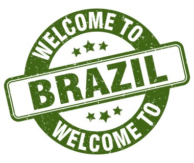 Brezilya puluna hoş geldiniz. Brezilya yuvarlak işareti beyaz arkaplanda izole