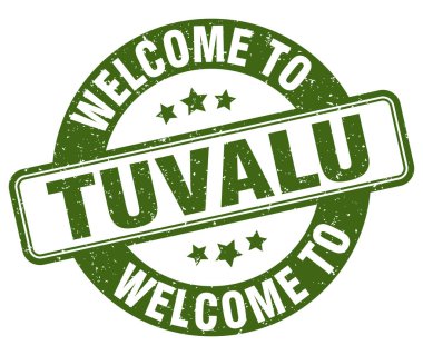 Tuvalu puluna hoş geldiniz. Tuvalu yuvarlak işareti beyaz arkaplanda izole edildi