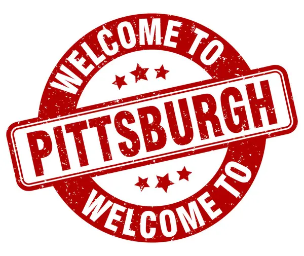 Pittsburgh puluna hoş geldiniz. Beyaz arkaplanda Pittsburgh yuvarlak işareti izole