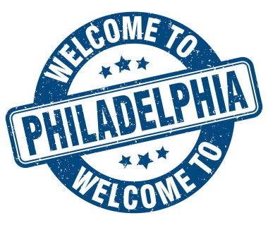 Philadelphia puluna hoş geldiniz. Beyaz zemin üzerinde Philadelphia yuvarlak işareti izole