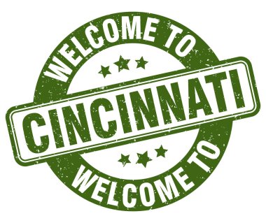 Cincinnati puluna hoş geldiniz. Beyaz arkaplanda Cincinnati yuvarlak işareti izole