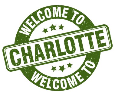 Charlotte Pul 'a hoş geldiniz. Charlotte yuvarlak işareti beyaz arkaplanda izole