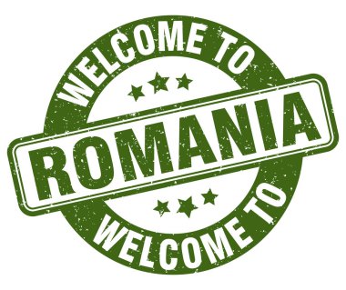 Romanya puluna hoş geldiniz. Romanya yuvarlak işareti beyaz arkaplanda izole