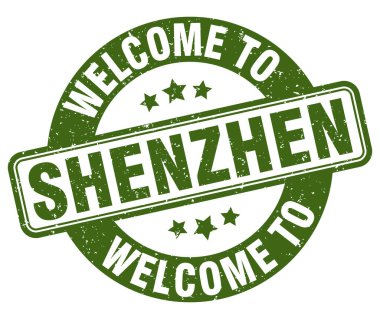 Shenzhen puluna hoş geldiniz. Shenzhen yuvarlak işareti beyaz arkaplanda izole edildi