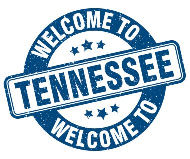 Tennessee puluna hoş geldiniz. Beyaz arkaplanda izole edilmiş Tennessee yuvarlak işareti