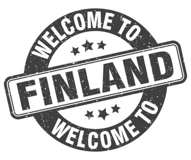 Finlandiya puluna hoş geldiniz. Finlandiya yuvarlak işareti beyaz arkaplanda izole