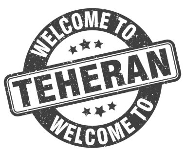 Tahran puluna hoş geldiniz. Tahran yuvarlak işareti beyaz arkaplanda izole edildi