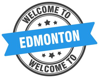 Edmonton puluna hoş geldiniz. Edmonton yuvarlak işareti beyaz arkaplanda izole