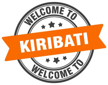 Kiribati puluna hoş geldiniz. Beyaz arkaplanda Kiribati yuvarlak işareti izole edildi