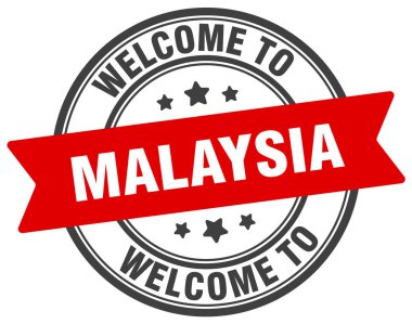Malezya puluna hoş geldiniz. Beyaz arkaplanda izole edilmiş Malezya yuvarlak işareti