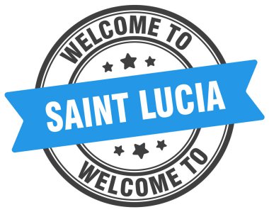 Saint Lucia puluna hoş geldiniz. Beyaz arka planda izole edilmiş Saint Lucia yuvarlak işareti