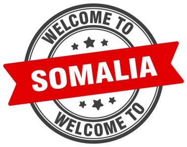 Somali puluna hoş geldiniz. Beyaz arkaplanda izole edilmiş Somali yuvarlak işareti