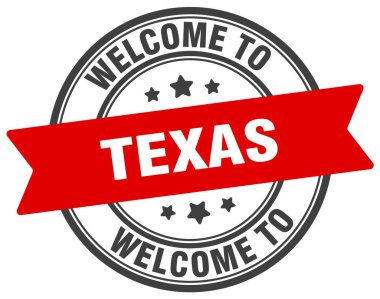 Texas puluna hoş geldiniz. Teksas yuvarlak işareti beyaz arkaplanda izole