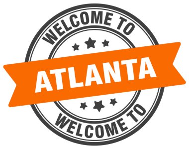 Atlanta puluna hoş geldiniz. Atlanta yuvarlak işareti beyaz arkaplanda izole