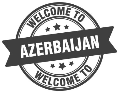 Azerbaycan puluna hoş geldiniz. Azerbaycan yuvarlak işareti beyaz arkaplanda izole edildi