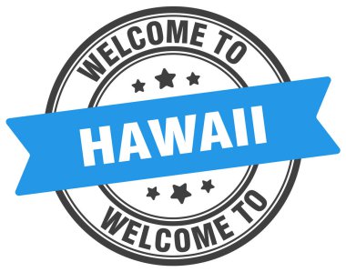 Hawaii puluna hoş geldiniz. Beyaz arkaplanda Hawaii yuvarlak işareti