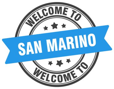 San Marino puluna hoş geldiniz. Beyaz arka planda izole edilmiş San Marino yuvarlak işareti