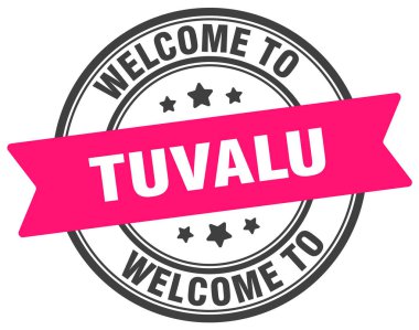 Tuvalu puluna hoş geldiniz. Tuvalu yuvarlak işareti beyaz arkaplanda izole edildi