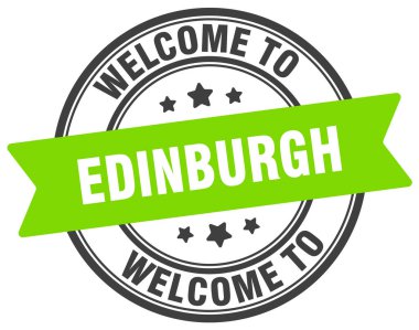 Edinburgh puluna hoş geldiniz. Beyaz arkaplanda Edinburgh yuvarlak işareti izole