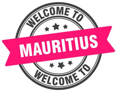 Mauritius puluna hoş geldiniz. Mauritius yuvarlak işareti beyaz arkaplanda izole