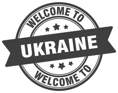 Ukrayna puluna hoş geldiniz. Beyaz arkaplanda Ukrayna yuvarlak işareti izole