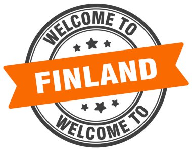 Finlandiya puluna hoş geldiniz. Finlandiya yuvarlak işareti beyaz arkaplanda izole