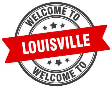 Louisville puluna hoş geldiniz. Louisville yuvarlak işareti beyaz arkaplanda izole