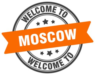 Moskova puluna hoş geldiniz. Moskova yuvarlak işareti beyaz arkaplanda izole