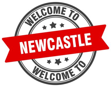 Newcastle puluna hoş geldiniz. Beyaz arkaplanda Newcastle yuvarlak işareti izole edildi