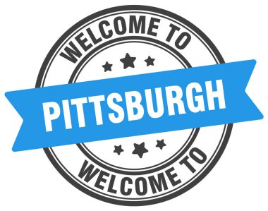 Pittsburgh puluna hoş geldiniz. Beyaz arkaplanda Pittsburgh yuvarlak işareti izole