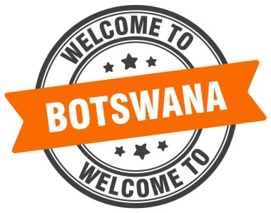 Botswana puluna hoş geldiniz. Botswana yuvarlak işareti beyaz arkaplanda izole edildi