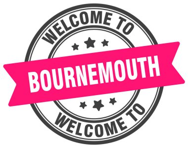 Bournemouth puluna hoş geldiniz. Bournemouth yuvarlak işareti beyaz arkaplanda izole