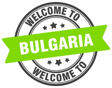 Bulgaristan puluna hoş geldiniz. Bulgaristan yuvarlak işareti beyaz arkaplanda izole