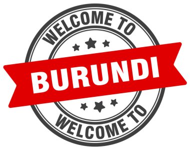 Burundi puluna hoş geldiniz. Burundi yuvarlak işareti beyaz arkaplanda izole edildi