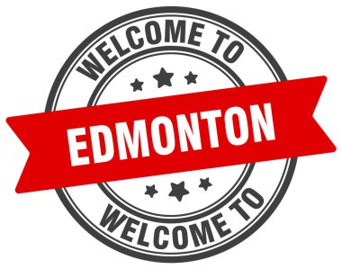 Edmonton puluna hoş geldiniz. Edmonton yuvarlak işareti beyaz arkaplanda izole