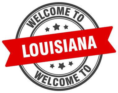 Louisiana puluna hoş geldiniz. Louisiana yuvarlak işareti beyaz arkaplanda izole